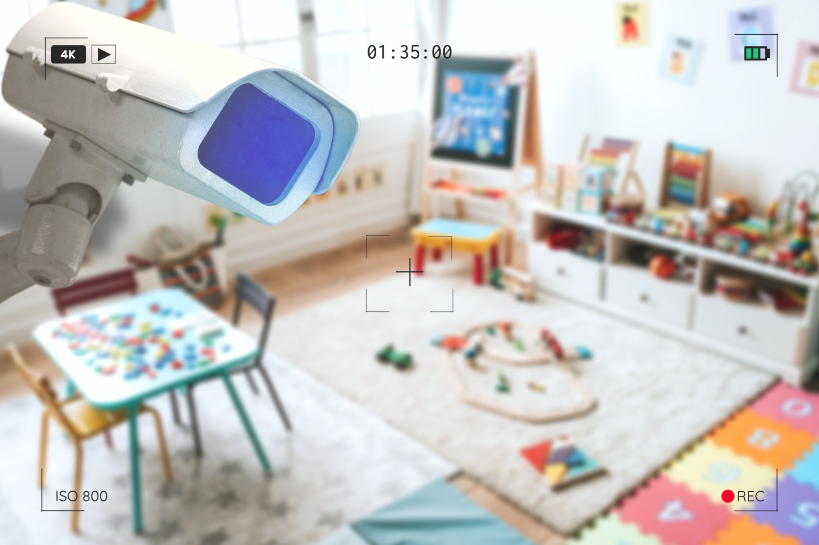 A CCTV camera monitoring a classroom play area